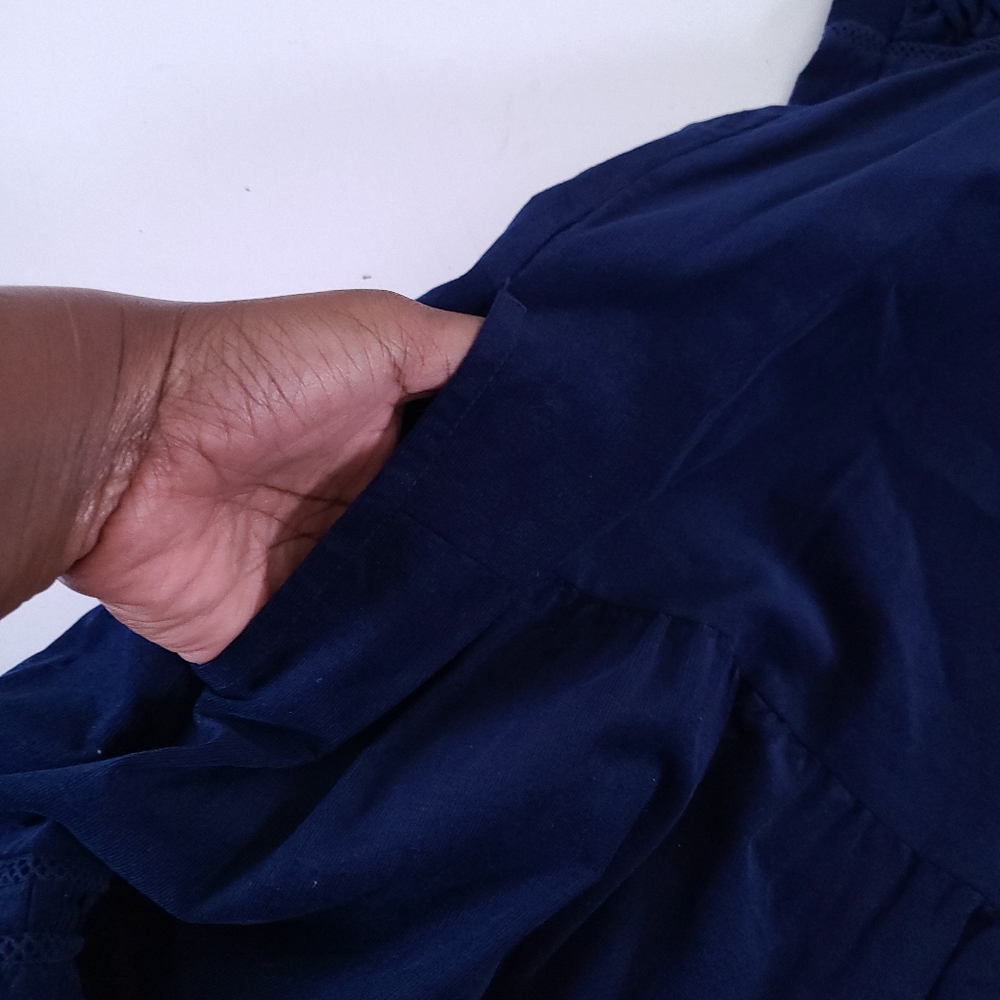 ME + EM Blue Corduroy Short Swing Dress Belt Size 12 - Picture 8 of 11